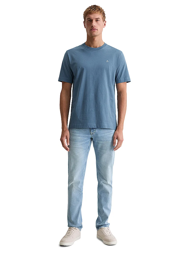 Langarmhemd MARC O'POLO "aus reinem Leinen", Herren, Gr. M, Normalgrößen, provincial blau, Obermaterial: 100% Leinen, unifarben, regular fit normal, Doppelmanschette, Hemden 7